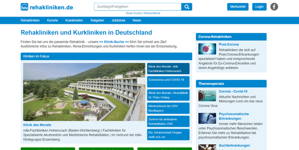 Ausführliche Infos zu Rehakliniken, Reha-Einrichtungen und Kurkliniken